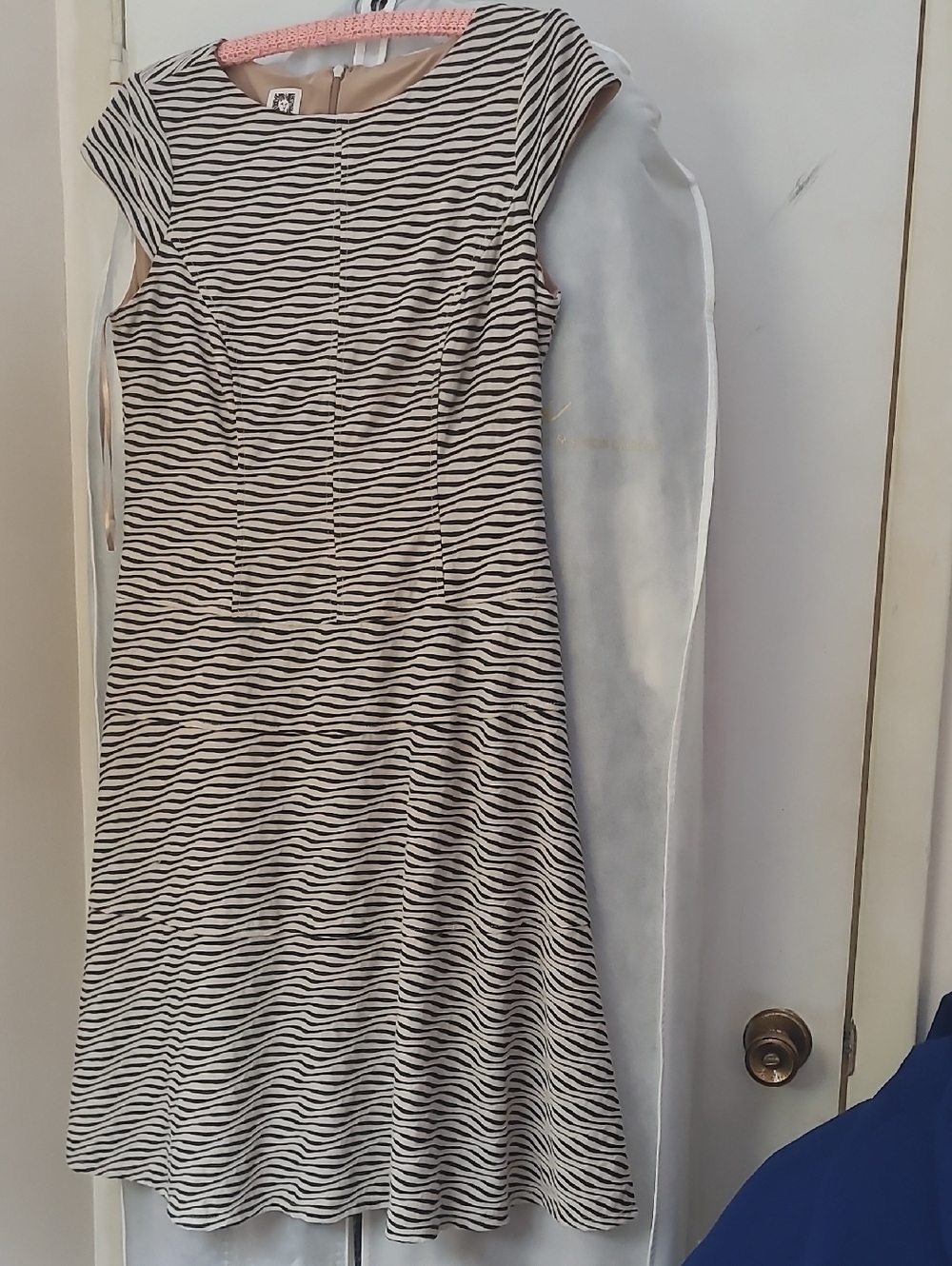 Anne Klein Black and White Striped Midi Dress